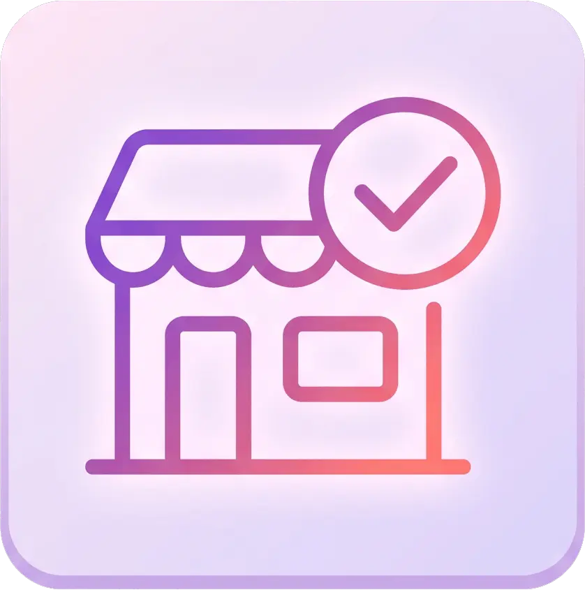 Storefront with a checkmark badge