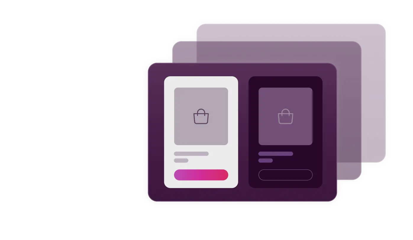 Illustration with two generic mobile product page layouts next to each other with the background fading behind.