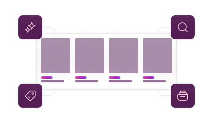 Illustration of multiple icons connecting to a larger category-like page section.