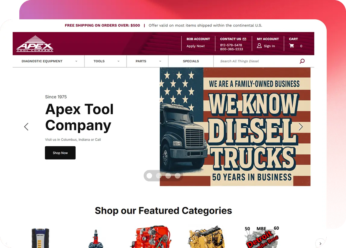 Screenshot of Apex Tools home page.