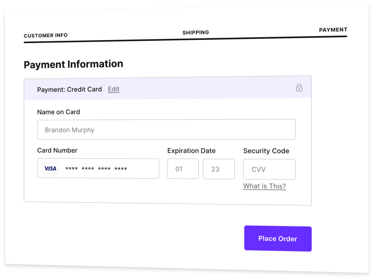 Screenshot of payment information inputs.