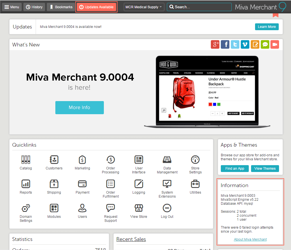 Screenshot of Miva Merchant 9 admin.