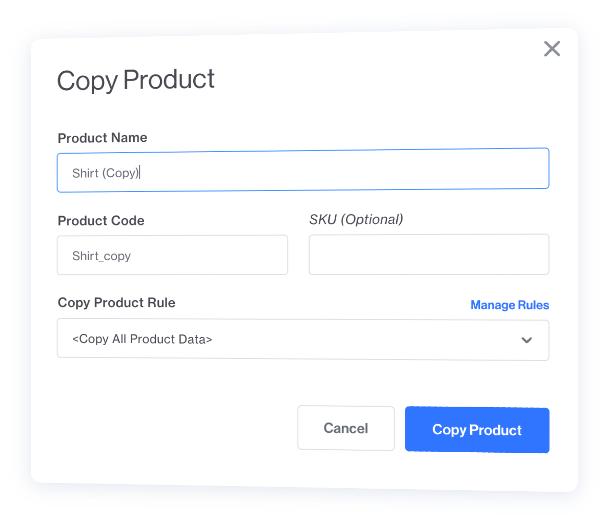 Screenshot of Copy Product dialog.