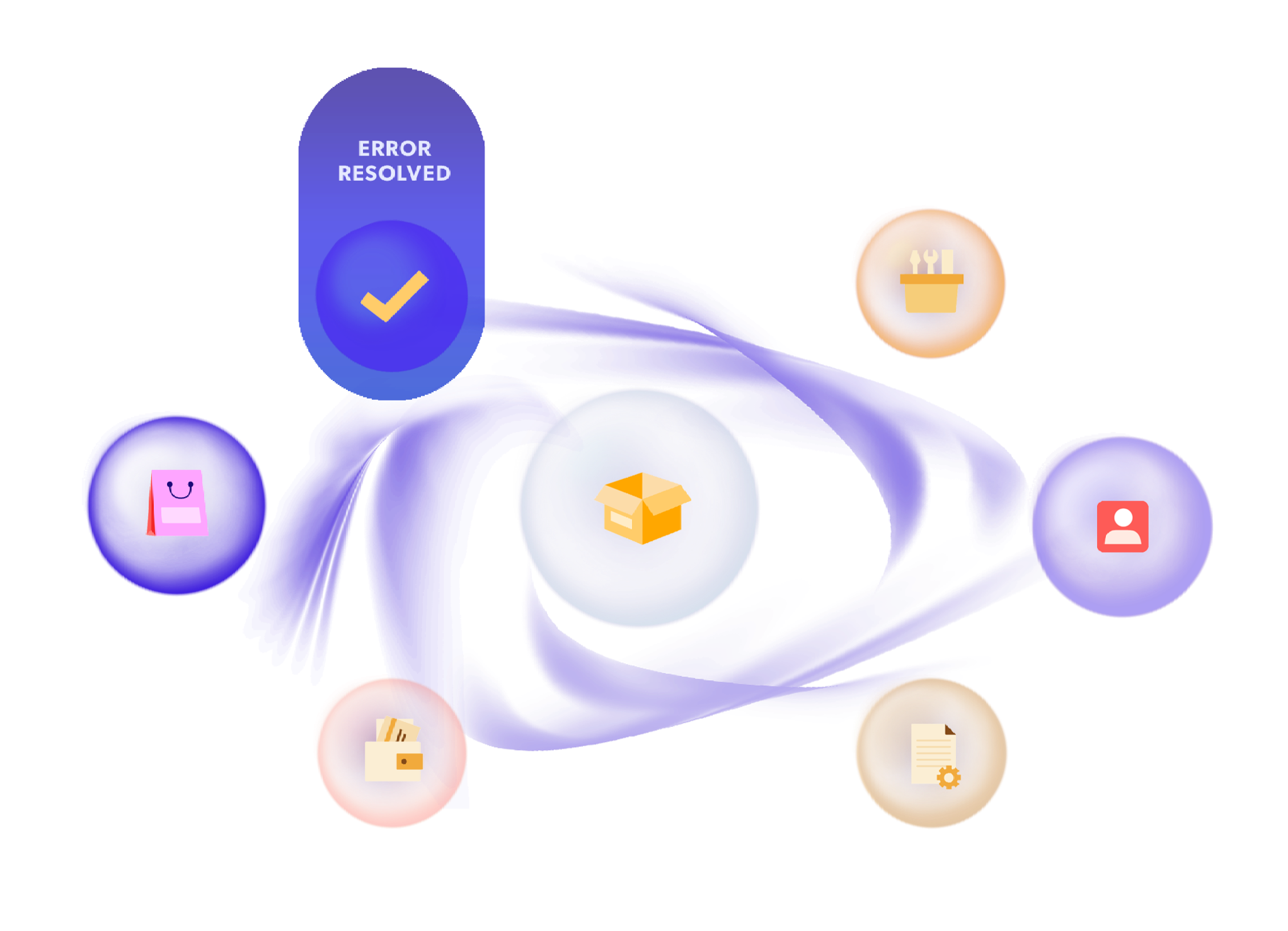 Illustration of maintenance icons and a resolved error.