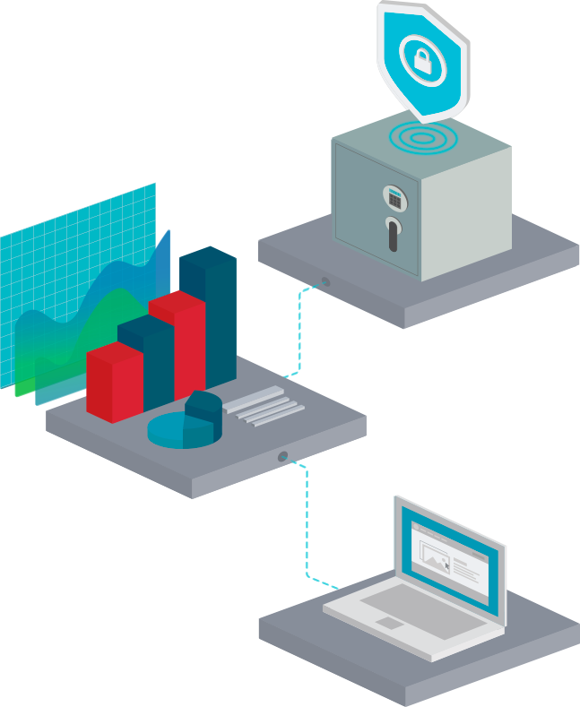 Illustration of sage, graphs, and laptop all connected.