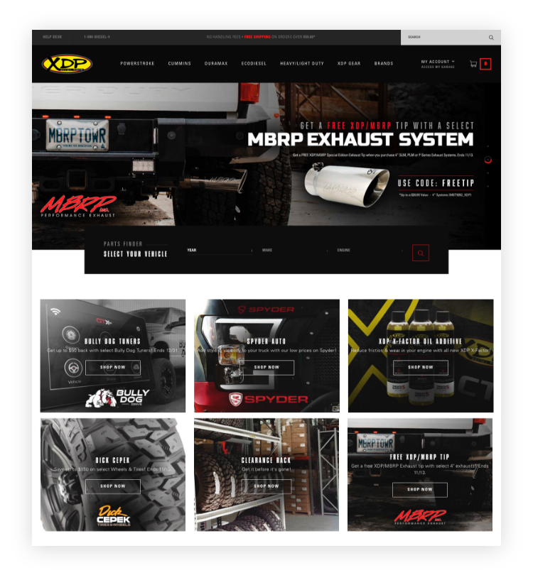 Screenshot of auto parts website.