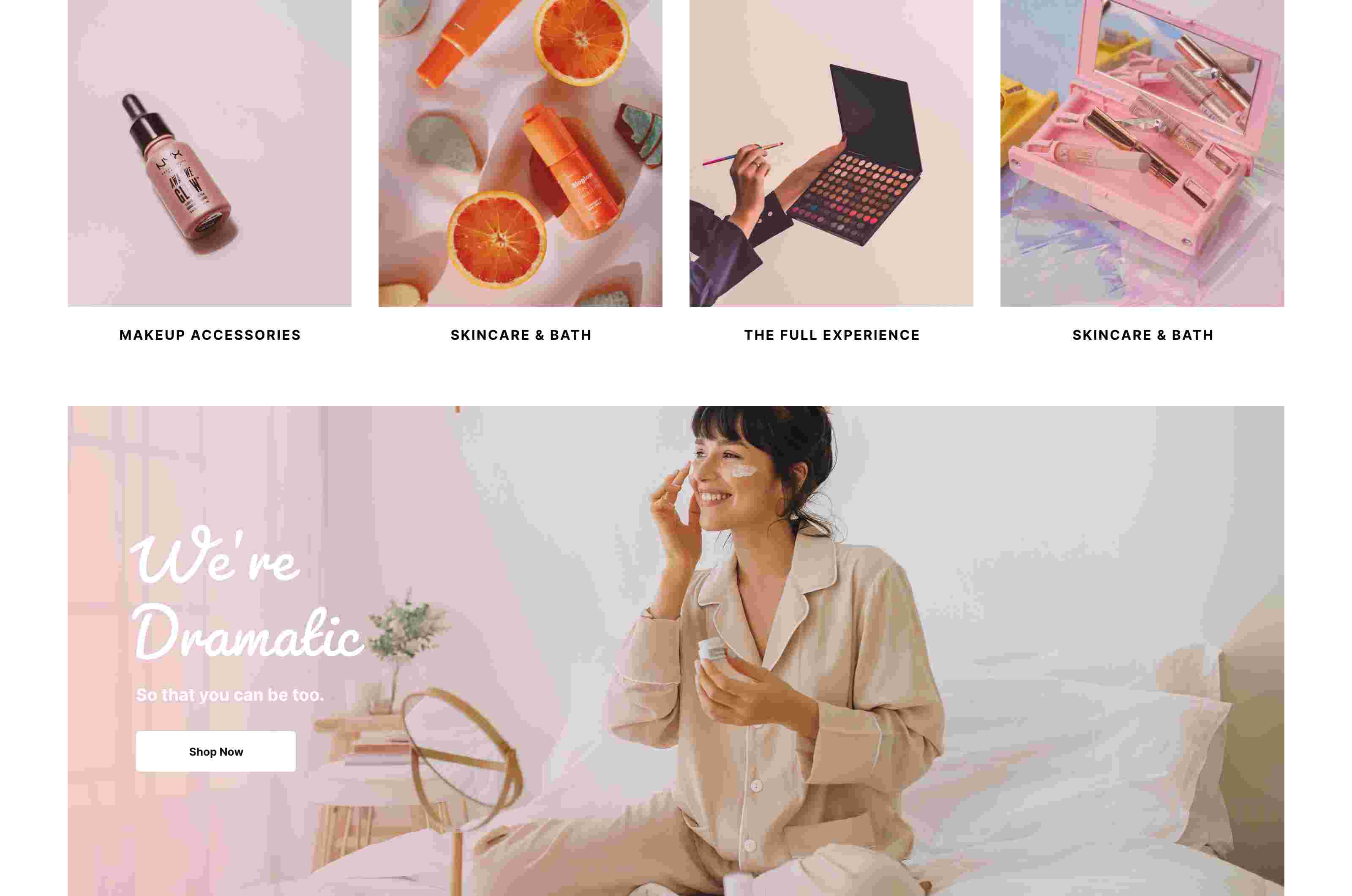 Screenshot of bath and body website.