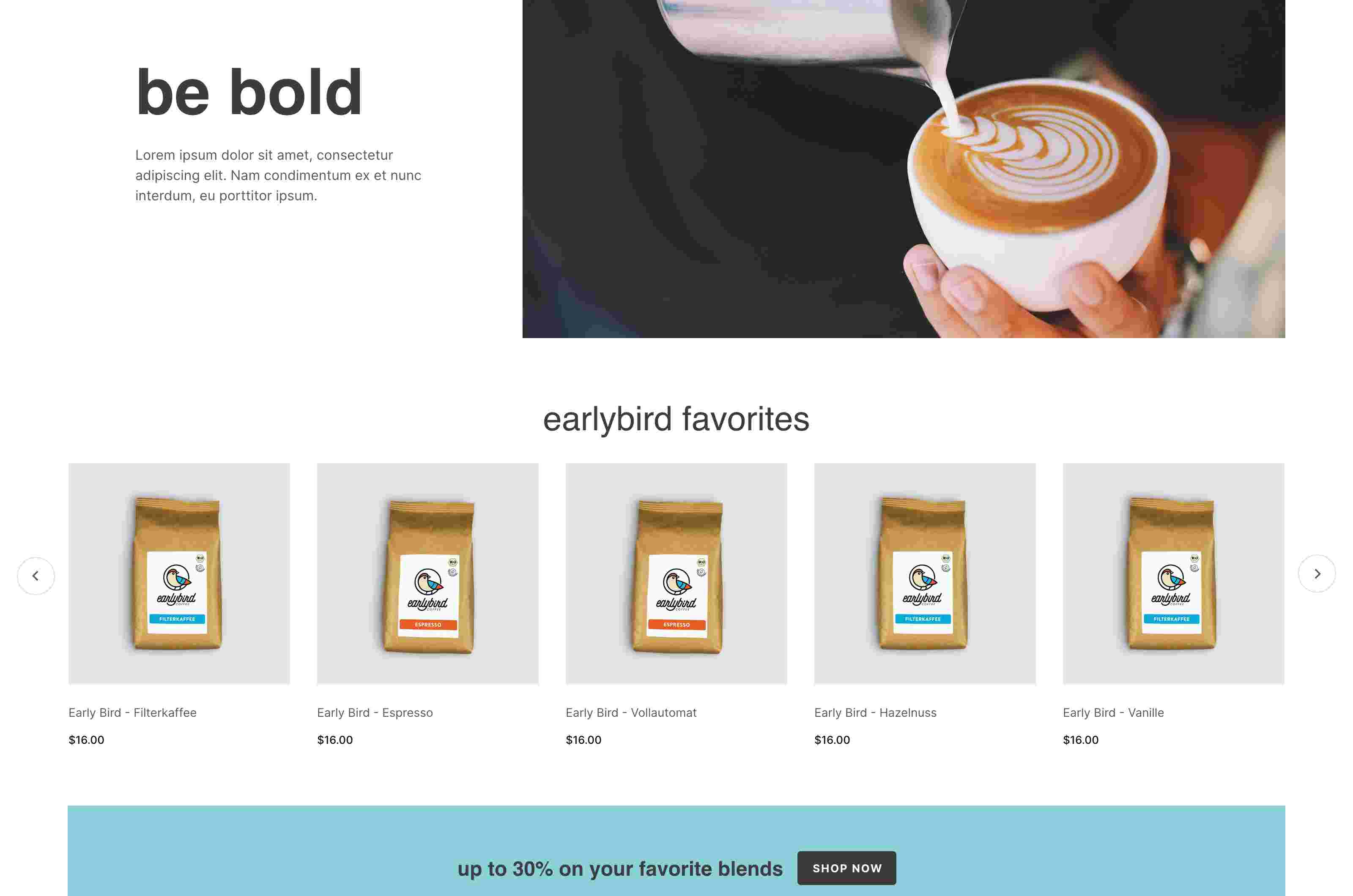 Screenshot of coffee website.