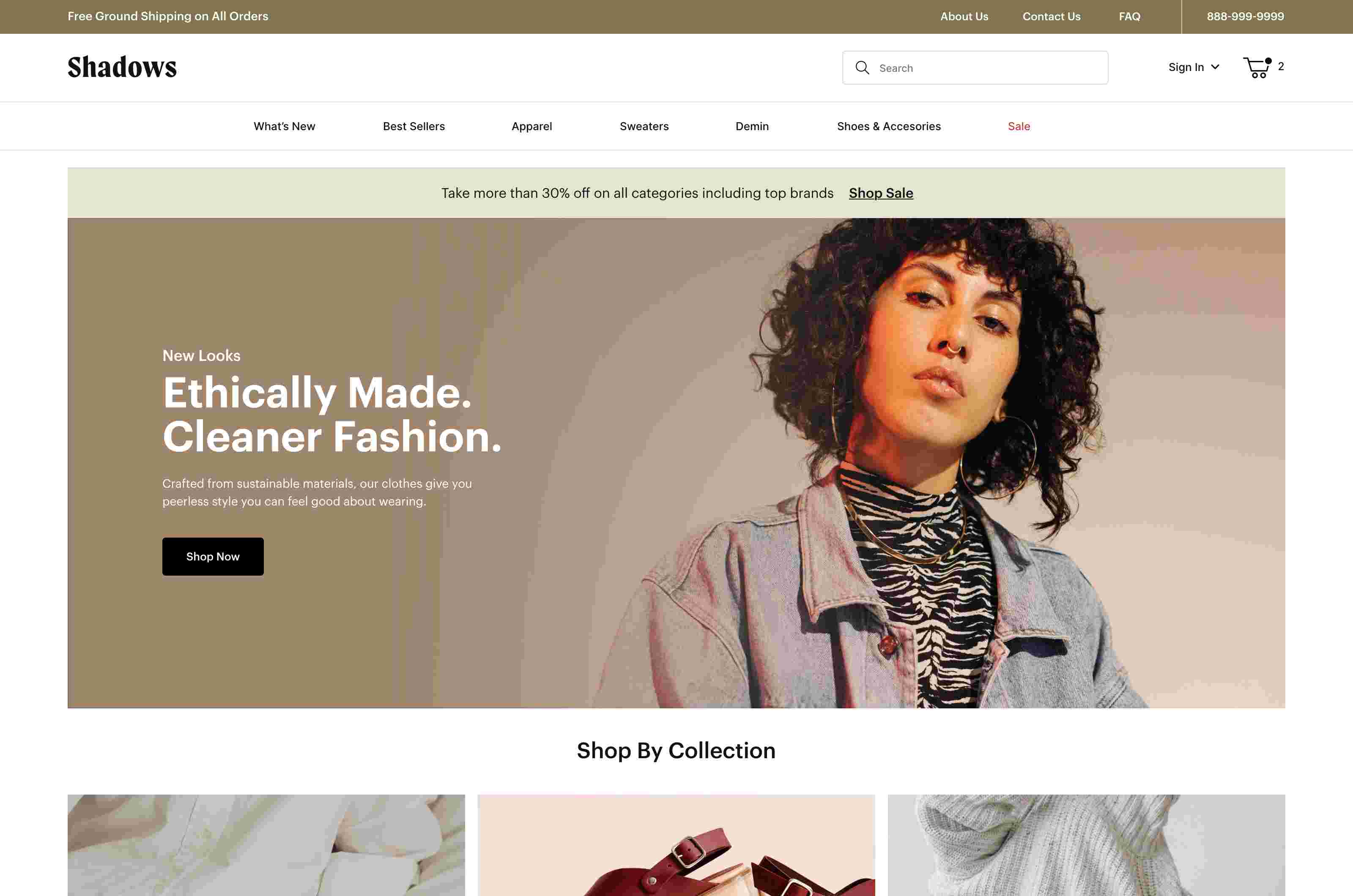 Screenshot of fashion website.