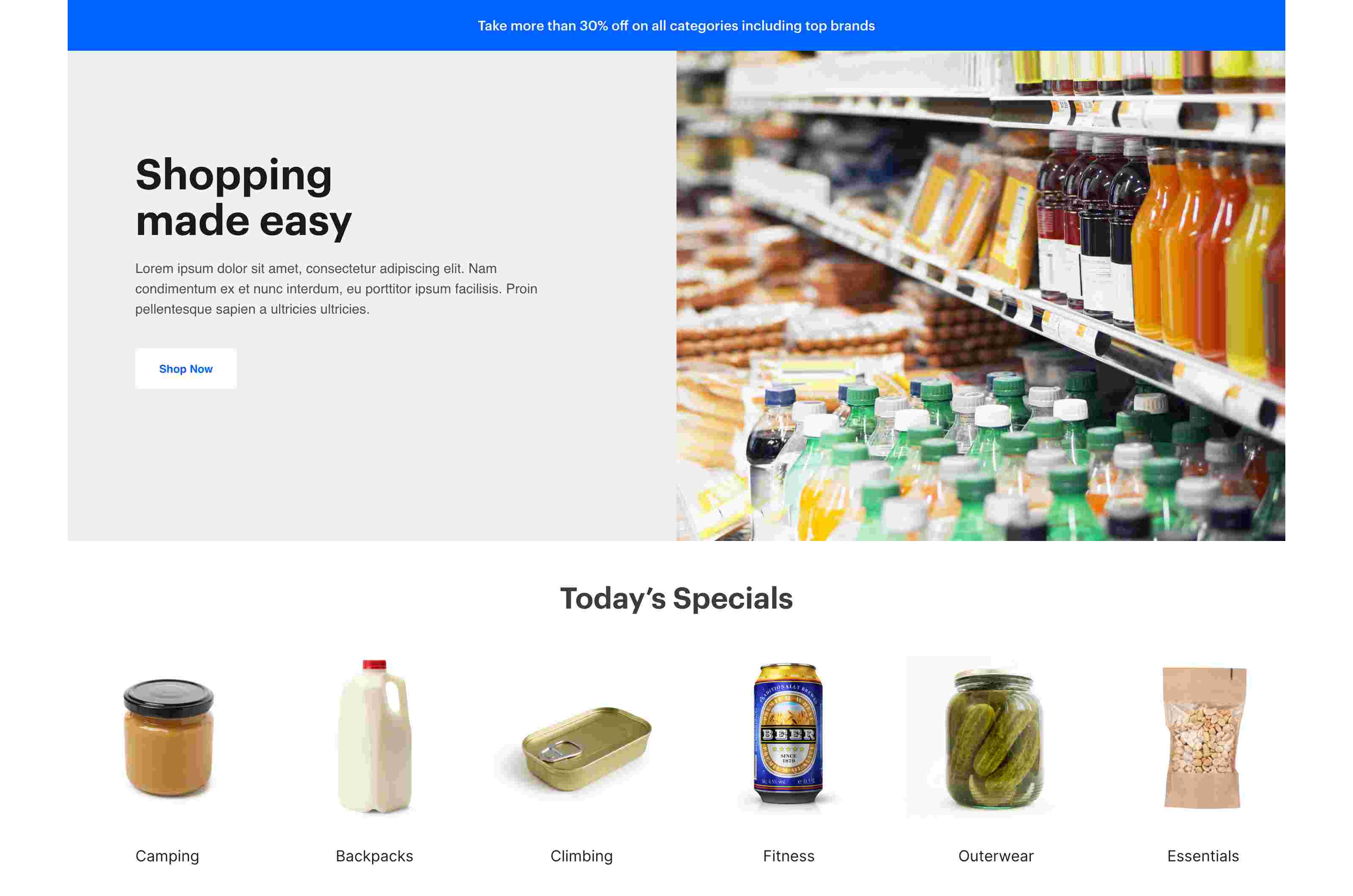 Screenshot of grocery website.