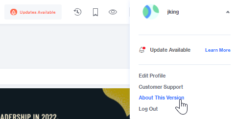 Admin dropdown showing About This Version link.