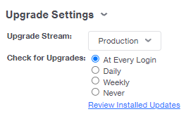 Screenshot of Upgrade Settings.