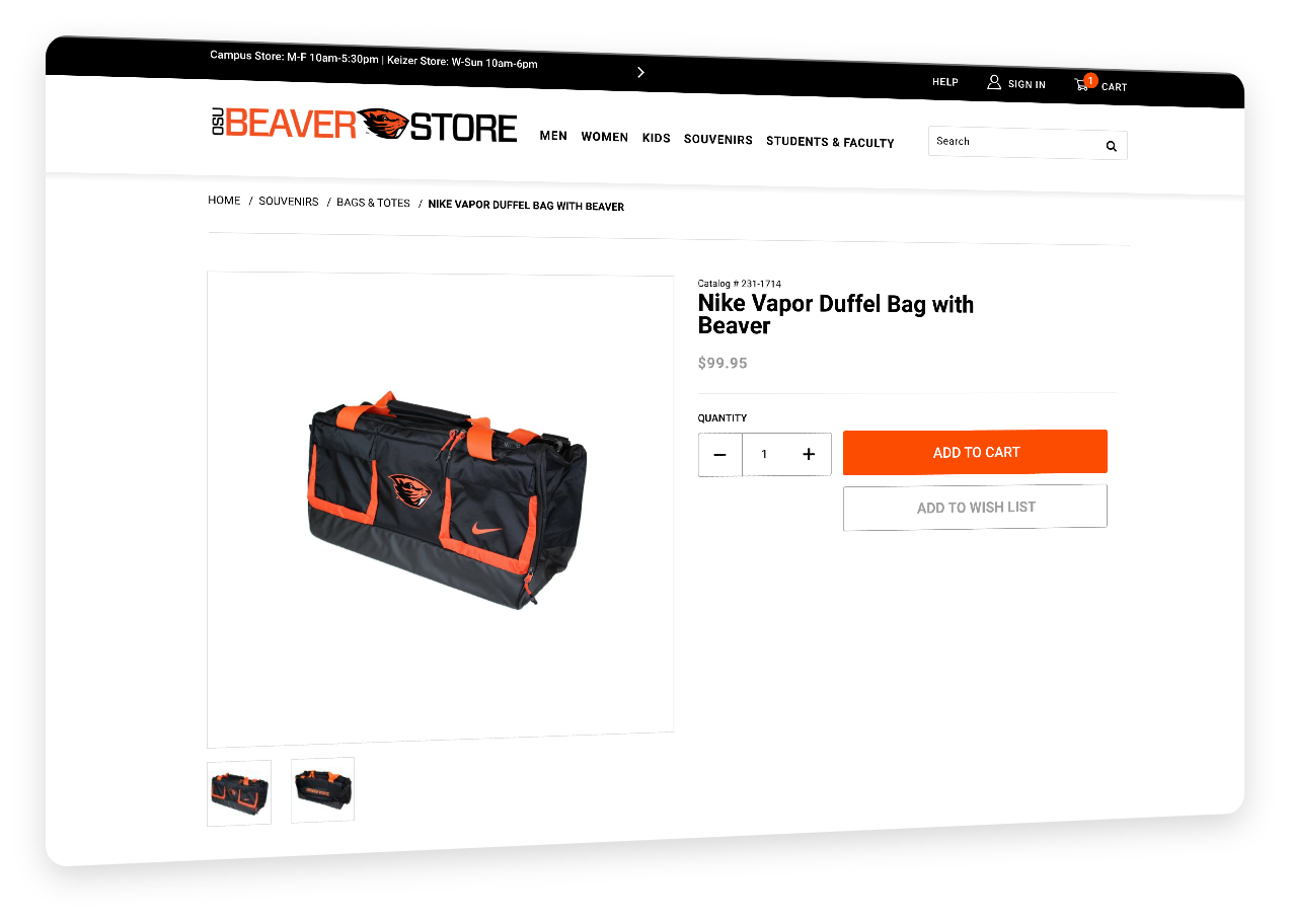 Screenshot of OSU Beaver Store product page.