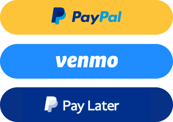 PayPal, Venmo, and Pay Later buttons, stacked.