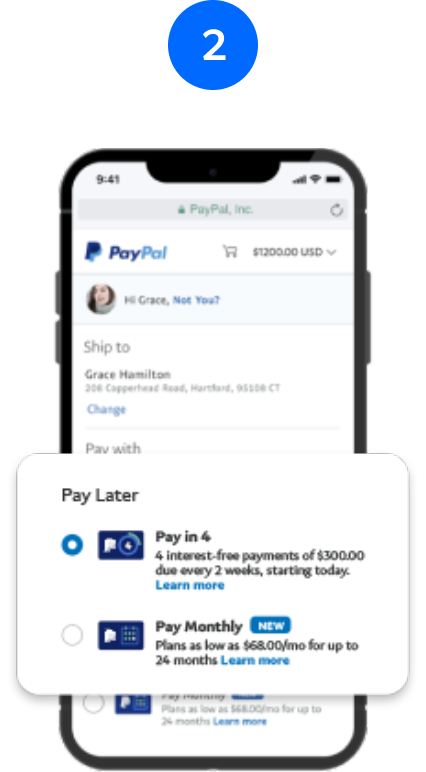 Smartphone showing Pay in 4 option on PayPal page.