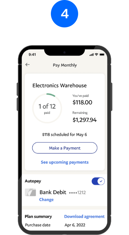 Smartphone showing Pay Monthly plan summary.