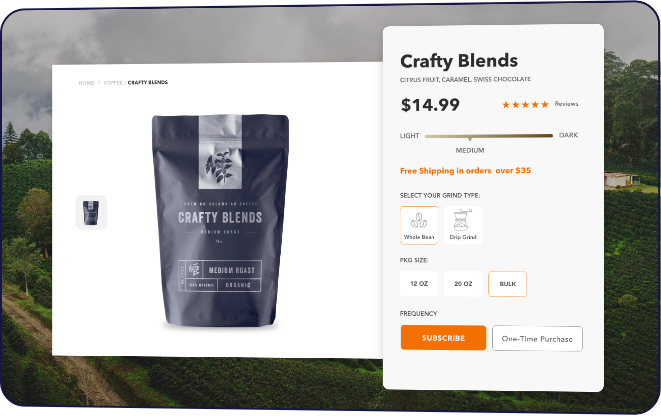 Screenshot of website product page with coffee.