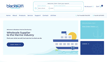 Blackburn Marine website screenshot. Sized for tablet.