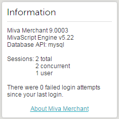 Screenshot of Miva Merchant 9 information.