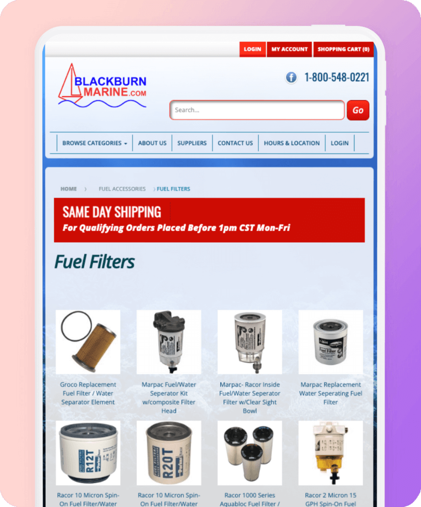 Screenshot of Blackburn Marine's website.