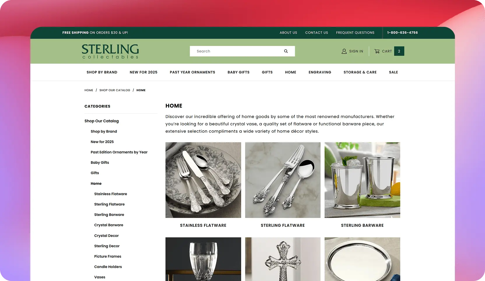 Screenshot of Sterling Collectables category page.