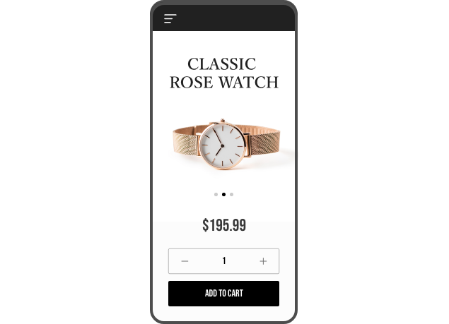 Screenshot of a watch store product page of a watch on a mobile device.