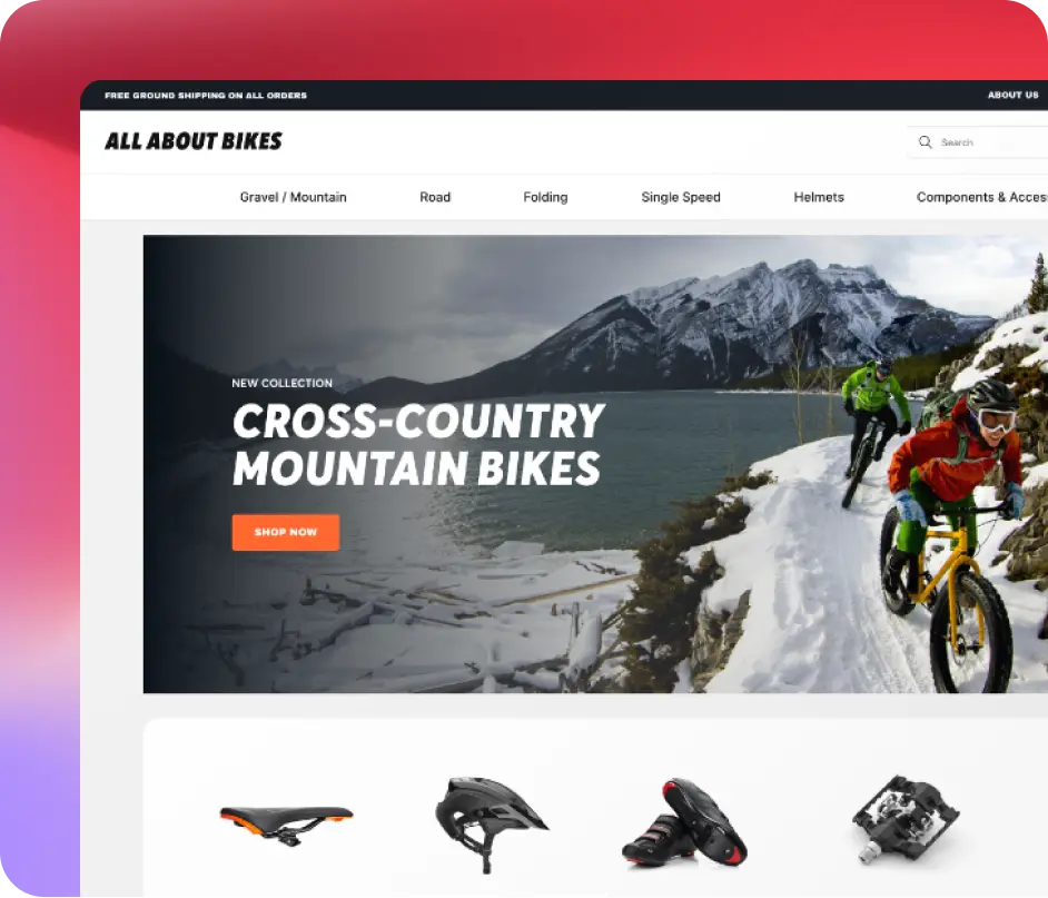 Screenshot of an ebike store homepage.