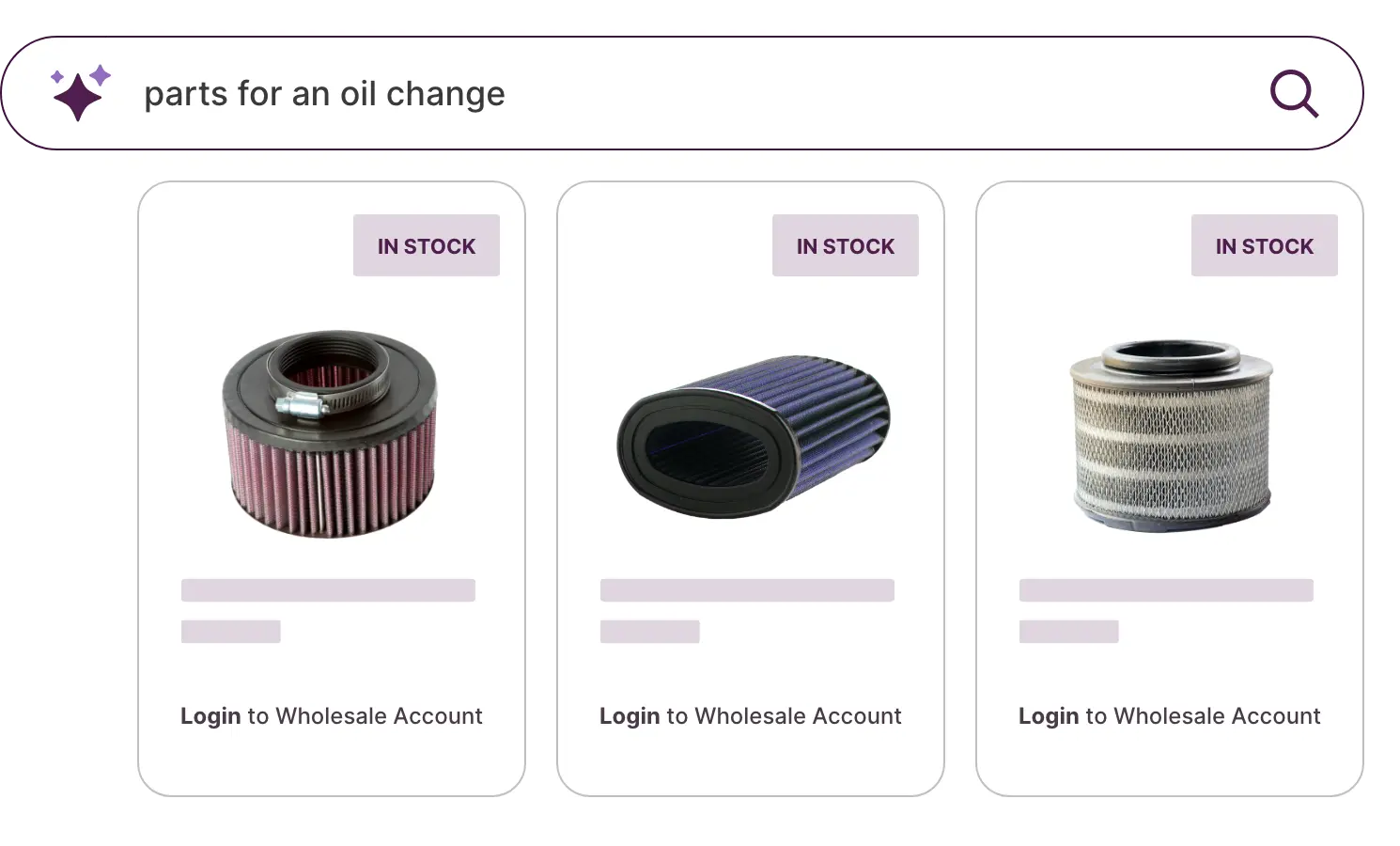 Image showing the AI-powered search results for 'Parts for an oil change.'